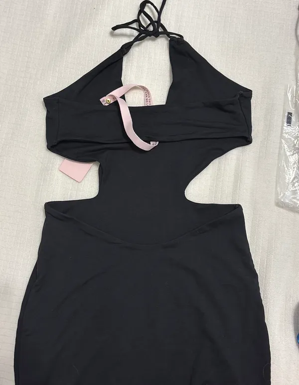 Halter Black Cutout Mini Dress - Image 4
