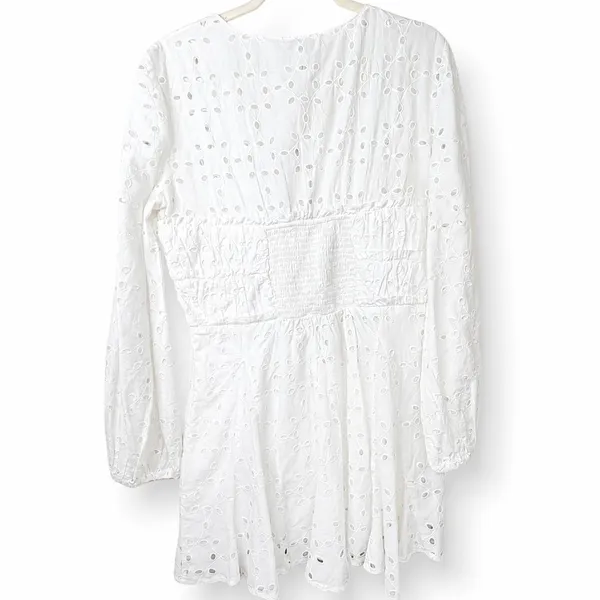 NEW Gianni Bini Katrina White Eyelet Embroidered Long Sleeve Mini Sundress Large - Image 5