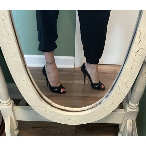 Vintage JoPini Sandro Vicari Black Suede Peep Toe Heels Italy Size 37 - Image 7