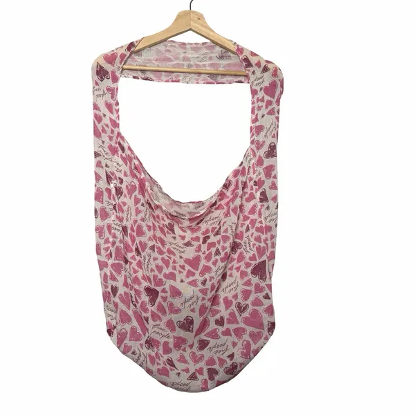 Free People Pink Heart Print Gauze Tote Bag Boho Coquette Reusable Shopper - Image 3