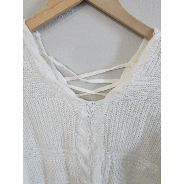 Full Circle Trends Sweater Sz Med Lace‎ Up Back Cable Knit Y2K Light Academia - Image 4