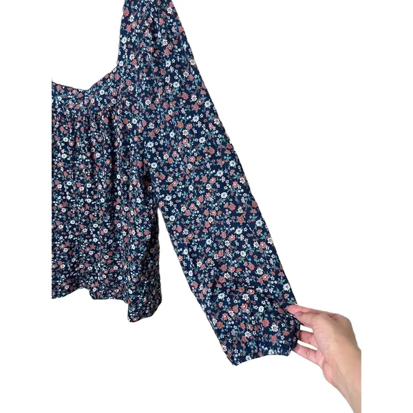 Lucky Brand Blue Floral Pattern Long Sleeve‎ Blouse XL - Image 3