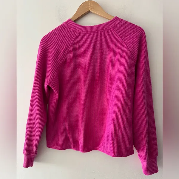 Old Navy Hot Pink Waffle Knit Henley Long Sleeve‎ Sweater - Image 3