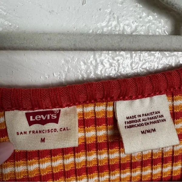 Levi's Britt Long Sleeve Snap Front Top Orange Red Cotton Blend Size Medium - Image 2