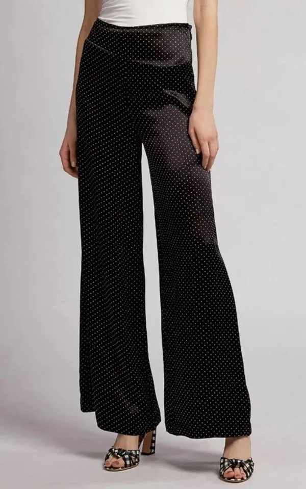 Ganni Black Polka Dot Satin Cameron Wide Leg Pant - Image 2