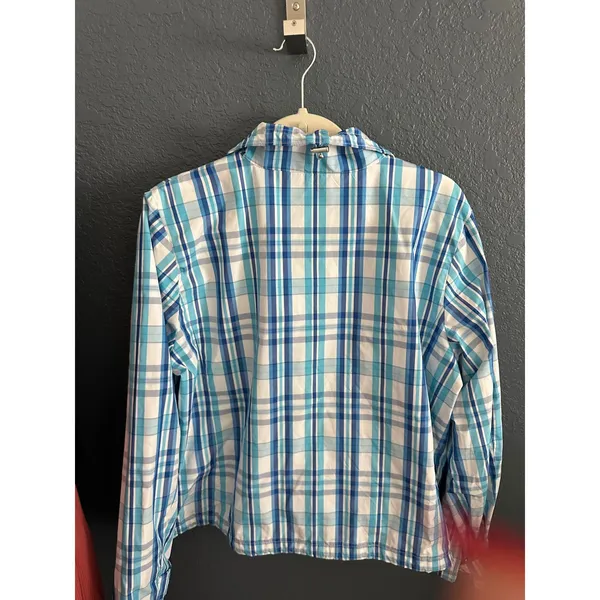 Lauren Active Ralph Lauren Blue White Plaid Windbreaker Jacket XL‎ Full Zip Mesh - Image 4