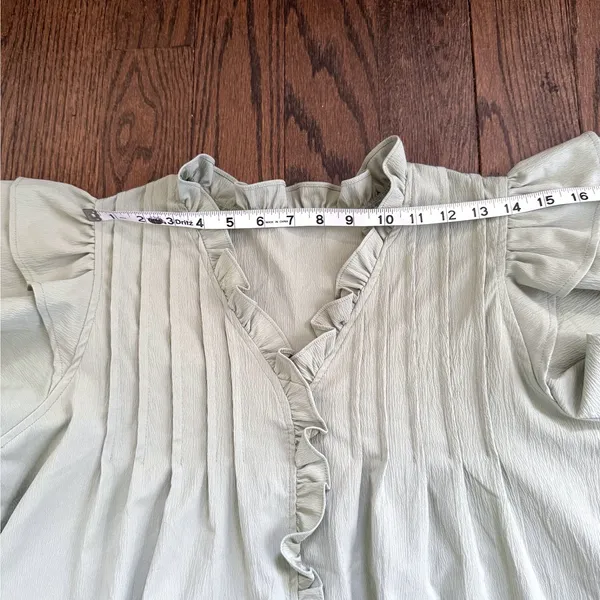 Sage Green Ruffle Sleeve Pintuck Mini Dress Pockets Boho‎ Cottagecore Size L - Image 4