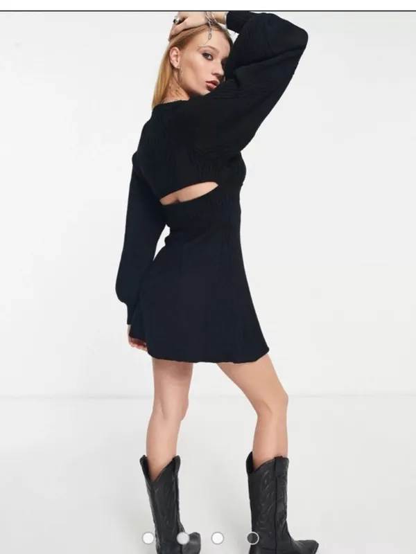 Free People Emmaline Black Square-Neck‎ Mini Dress with Balloon Sleeves medium - Image 3