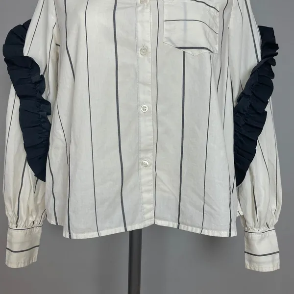 BP Ruffle Shirt Striped Button Down Juniors Size XXS White Black Avant Garde Top - Image 4