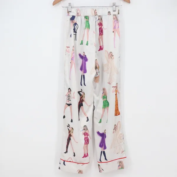 Sheshow Pajama Set Womens XS Eras Tour Taylor Swift Graphic White Satin - Image 8