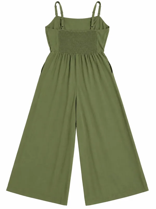 Old Navy Olive Green Wide-Leg Cropped Jumpsuit – Size L - Image 2