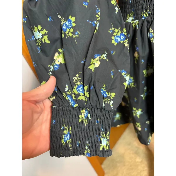 Maeve Anthropologie Tommie Mini Shirtdress Black Floral Smocked Waist Cotton - Image 6