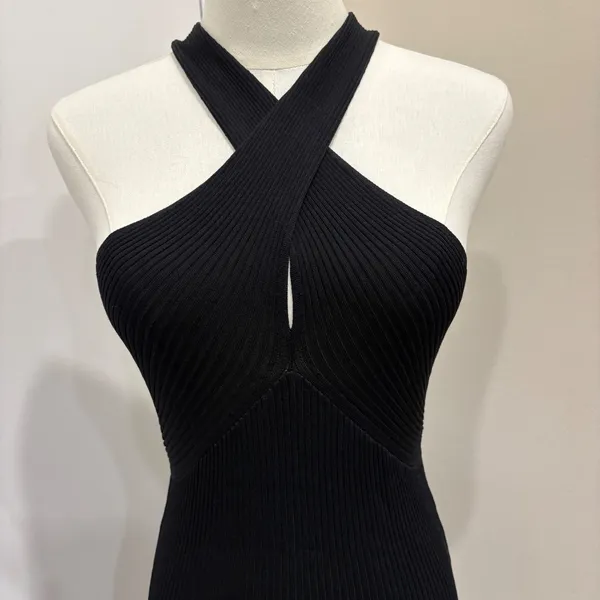 Line & Dot Dre Criss Cross Maxi Dress‎ Black Stretch Ribbed Knit Halter Small - Image 5