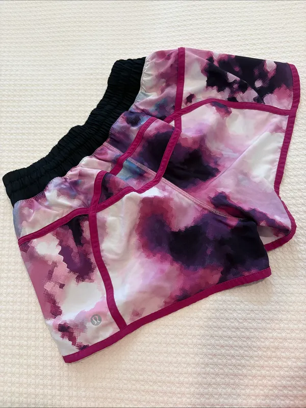 Lululemon Pink Tie-Dye Athletic Shorts with Black Waistband - Image 2