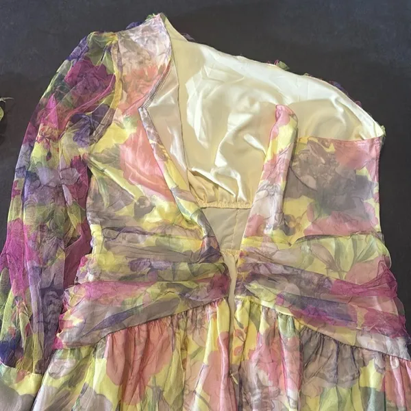 Women’s Floral One Shoulder Lightweight Summer Dress Leg Slit Cut Outs Size L - Image 10