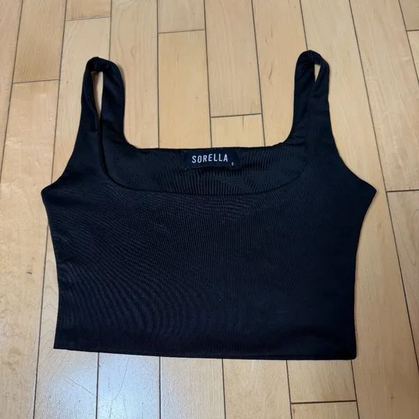 Sorella Double Layer Crop Tank Top Size Small Black Bralette - Image 2