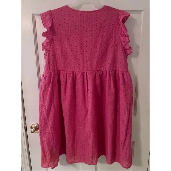 Women’s Pink Eyelet V-Neck Mini Dress - Image 2