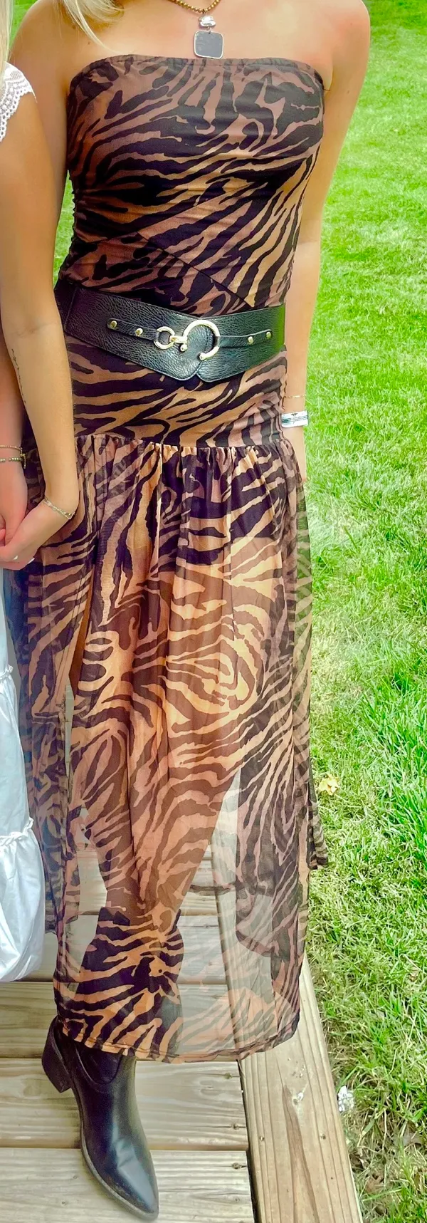 Animal Print Maxi Mesh Dress Black Size M - Image 2
