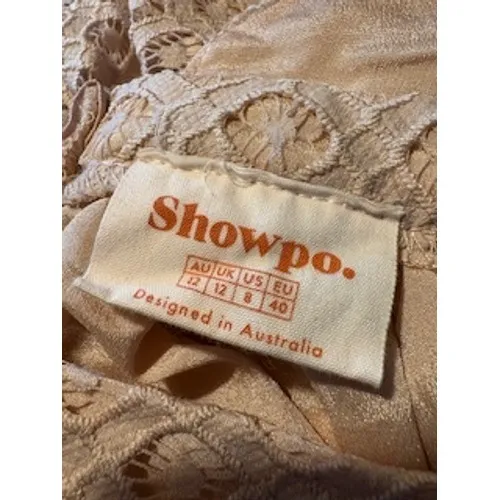 Showpo Peach Eyelet Lace Deep V-Neck Open Back Ruffle Mini Dress Size US 8‎ - Image 5