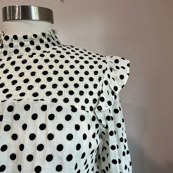 Blu‎ Pepper Spot Dotted Up Long Sleeve Blouse Size M - Image 5