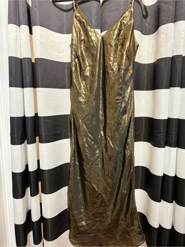 Express Metallic Gold Slip Midi Dress - Image 4