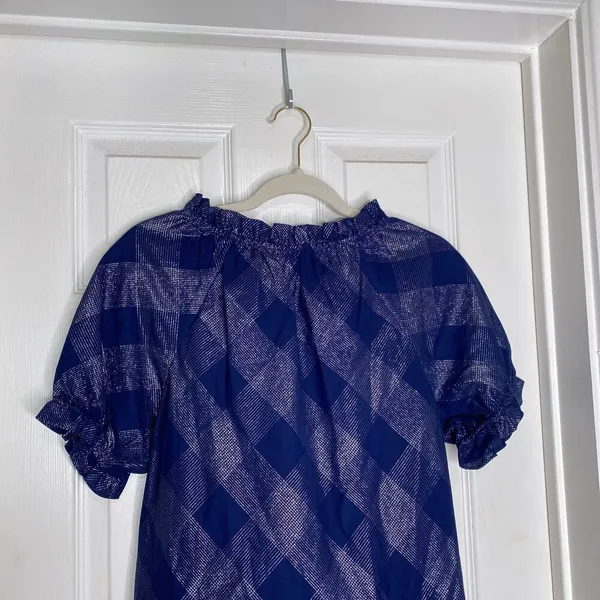 HILL HOUSE Katherine Nap Dress Navy Glitter Check Size XS Puff Sleeves - Image 6