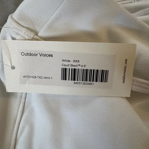Outdoor Voices Court Skort White XXS New Athletic Tennis‎ Golf Pickleball Skirt - Image 3