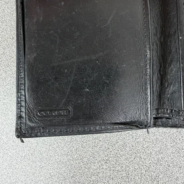 Vintage Coach Leather Wallet Black Tri Fold Snap Brass Cards Cash ID Classic - Image 10