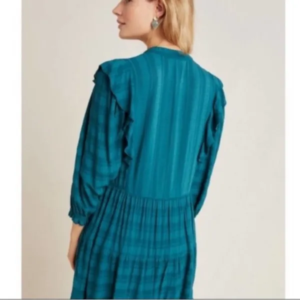 Anthropologie amadi Rossi ruffle dress long sleeve green sz s‎ - Image 3