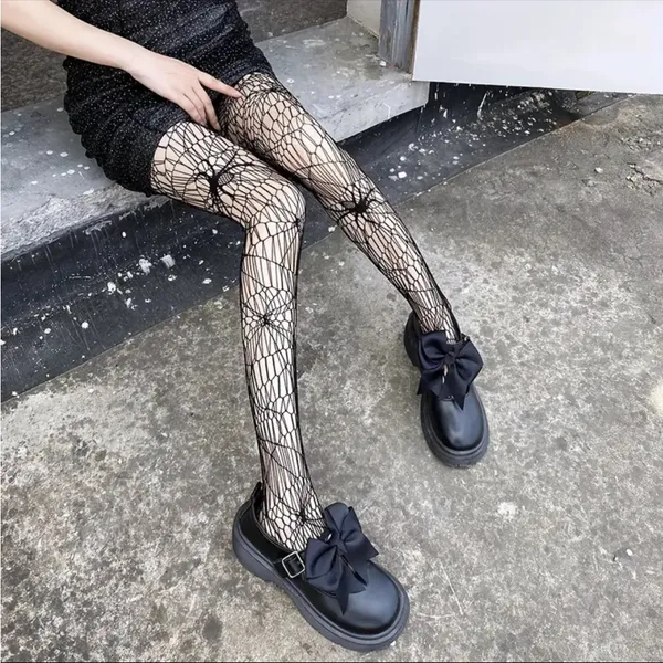 Gothic Spider Jacquard Pantyhose, Gothic Hollow Out‎ Sheer Tights One Size - Image 3