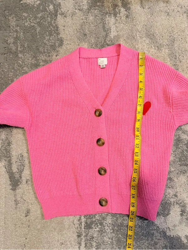 Women’s A New Day Pink V-Neck Button Front Cardigan with Red Heart - Image 6