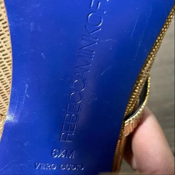 Rebecca Minkoff Penny Heels Mary Janes Scalloped Croc Embossed Gold 6.5 - Image 5