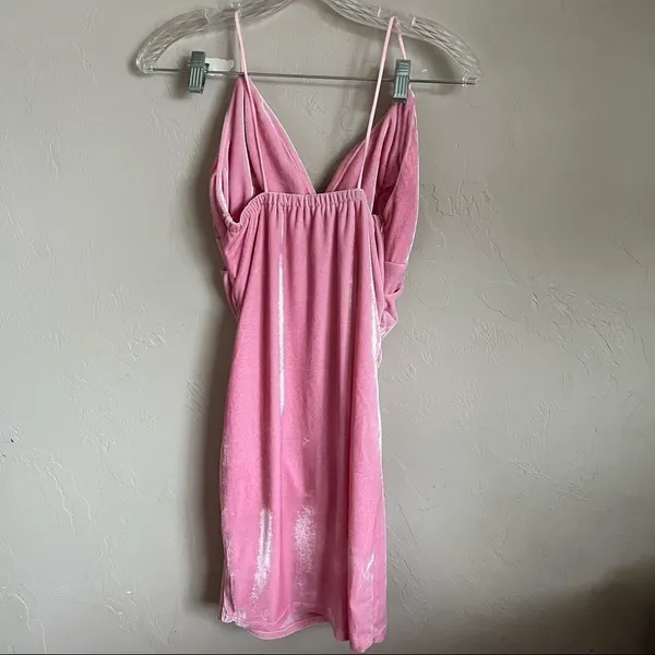 Unbranded Bubblegum Pink Velour Body Con Faux Wrap Mini Dress‎ - Image 4