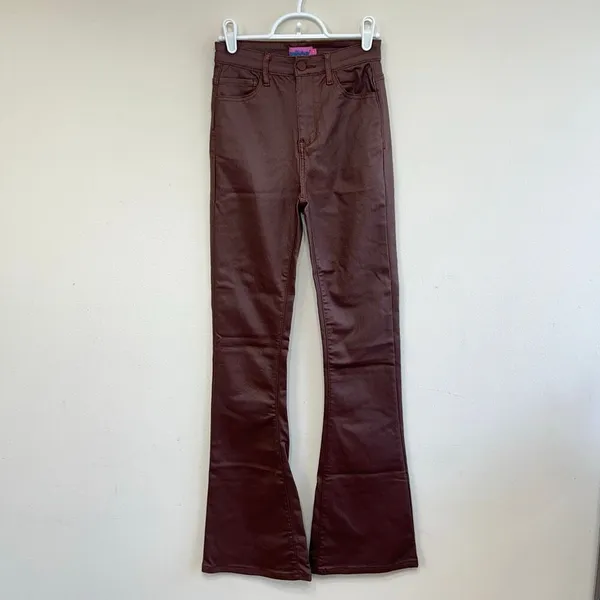 Edikted Brown Luna Faux Leather Midrise Flared Jeans Small Women - Image 2