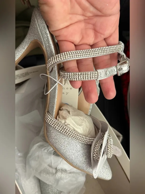 a new day Silver Glitter Pointed Toe Ankle Strap Flats size 7 - Image 7