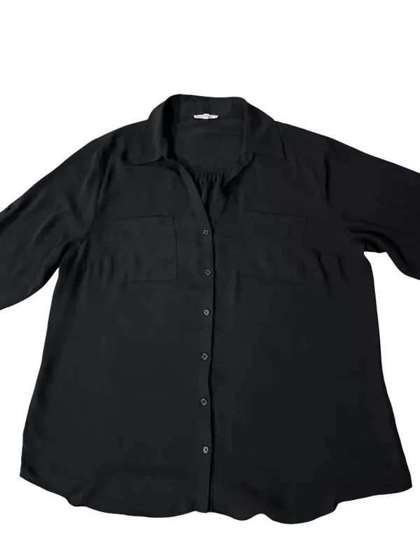 Maurices Women's XXL Black Button Front Blouse Roll Tab Sleeve Semi Sheer Used - Image 13