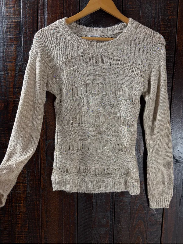 Buffalo David Bitton Beige Open-Weave Shimmer Sweater - Image 2