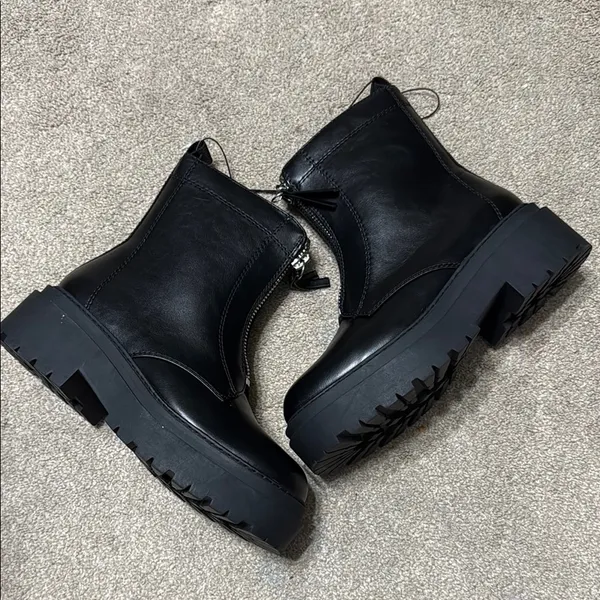 Arizona Black Xander Front Zipper Chunky Motorcycle Boots Size 8 - Image 2