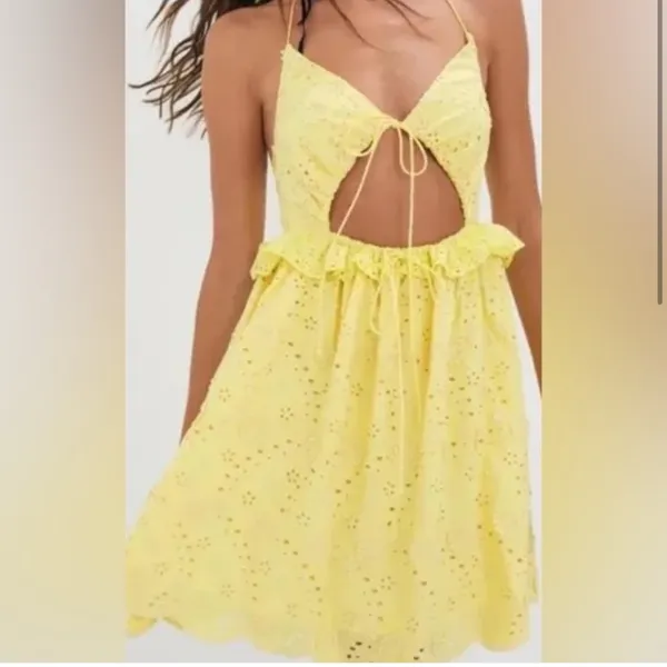 For Love & Lemons Natalia Eyelet Sundress NWT XS Open Stretch Halter - Image 2