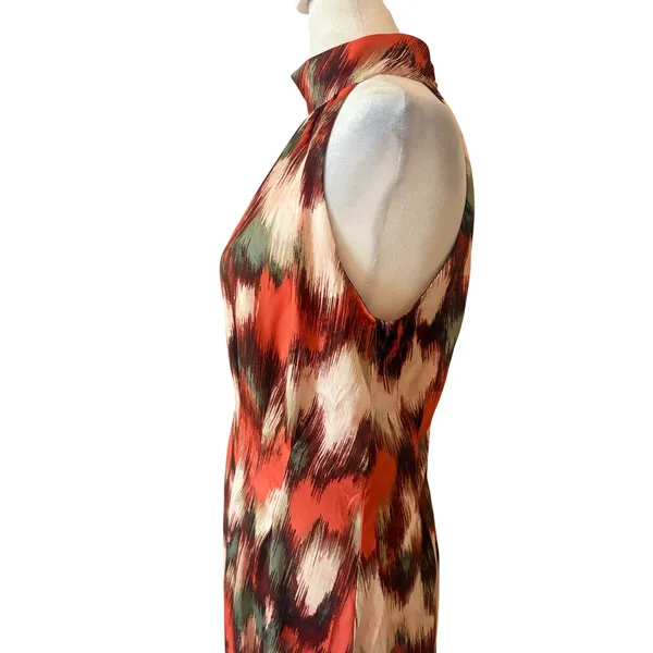 Banana Republic Halter Midi Dress Womens 6 Orange‎ Green New Abstract Ikat Print - Image 12