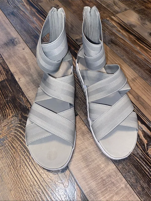 Sorel Light Gray Strappy Wedge Sandals - Image 3