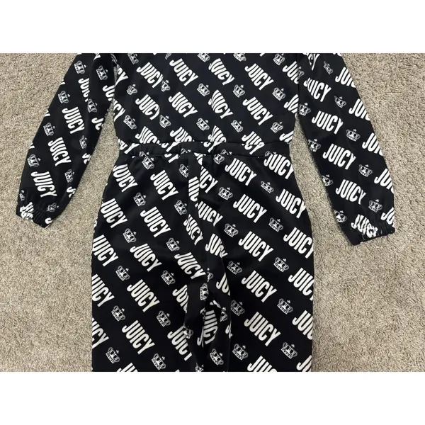 Y2K JUICY COUTURE Velvet Logo Print Hooded Jumpsuit Black Velour Vintage Glam XS - Image 8