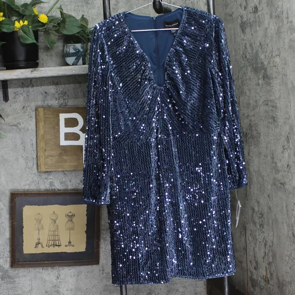 NWT Donna Morgan Holiday Sequin Dress Event Occasion Cocktail Dark Blue Gray 16 - Image 8