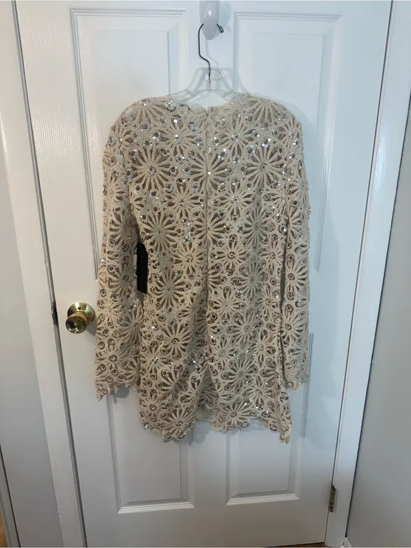 Hyacinth House Beige Sequined Crochet Carrie Mini Dress S - Image 3