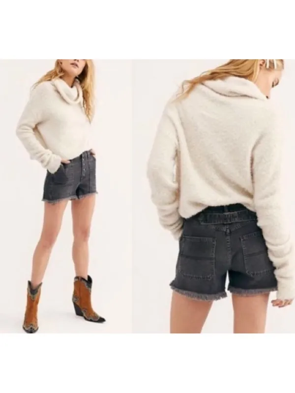 Free People Whimsigoth Jesse Carpenter Washed Black Denim Cotton Shorts 24 - Image 2