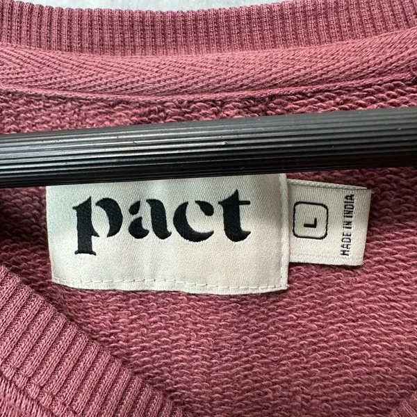 Pact Cropped Sweatshirt Burgundy Raglan Sleeve Raw Hem Organic Cotton Size L - Image 4