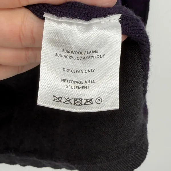 Robert Barakett Men Large Wool‎ Blend Knit Hoodie Sweater Purple Navy Raw Hem - Image 4