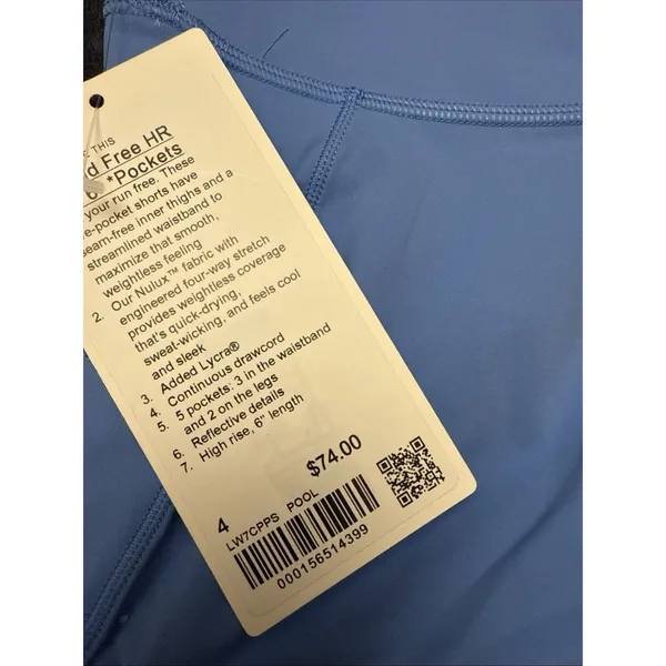 Lululemon Fast & Free High Rise Short 6” with Pockets Size 4 Pool Blue New $74 - Image 4