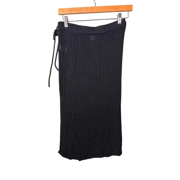 A New Day Skirt XS Black Crochet Open Knit Side Slit Tie Boho Beach Vacation - Image 3