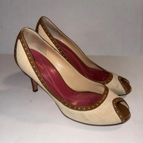 Kate Spade Preppy Peep Toe Old Money Luxury Designer Classic Pumps‎ Size 7.5M - Image 2
